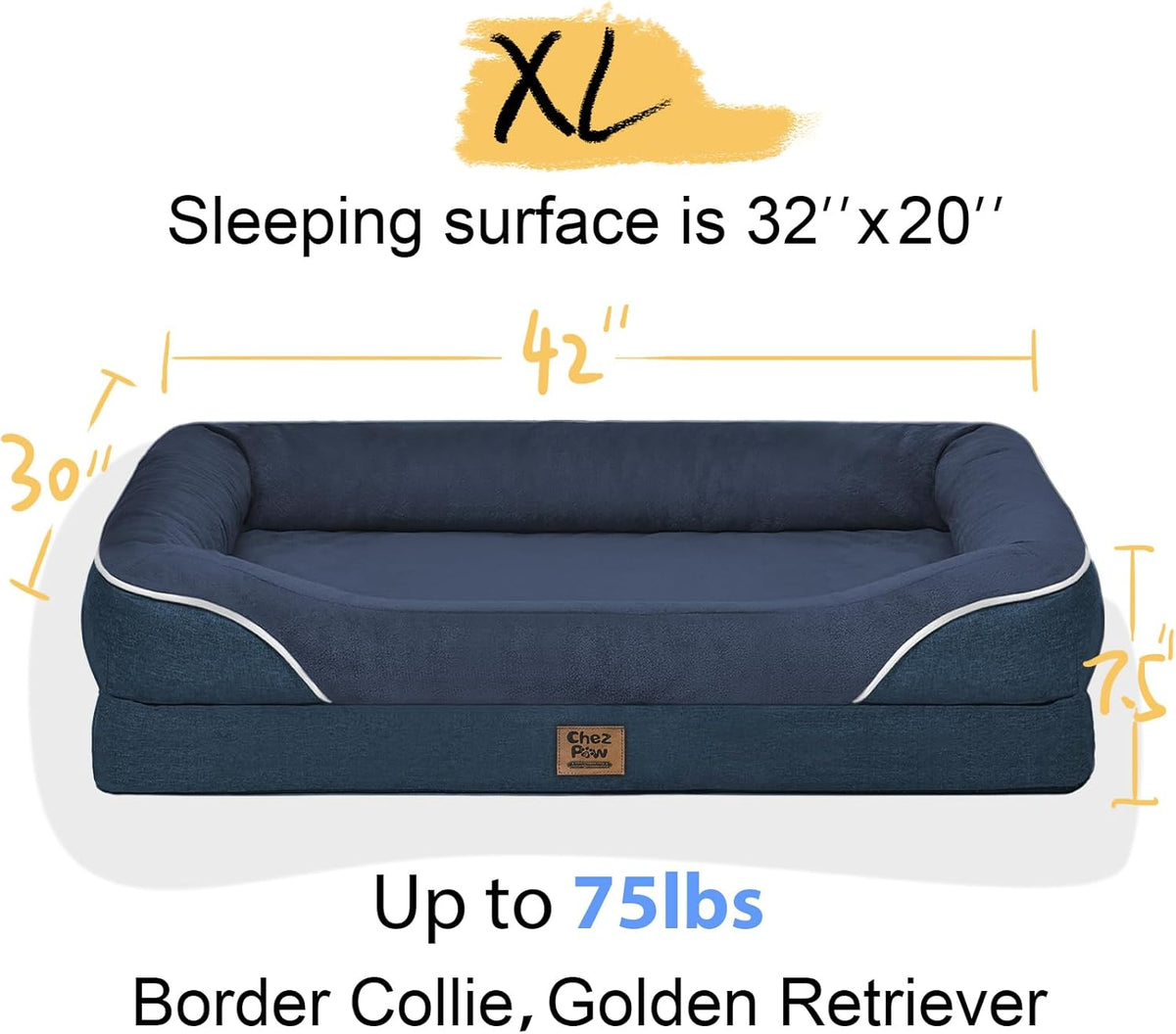 Removable Orthopedic Large Dog Bed -XL Large Dog Beds with Washable Cover and Removable Bolsters