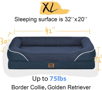 Removable Orthopedic Large Dog Bed -XL Large Dog Beds with Washable Cover and Removable Bolsters