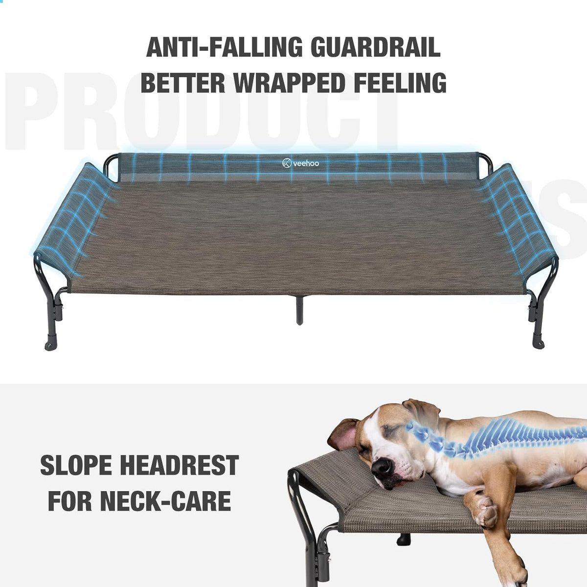 Veehoo Cooling Elevated Dog Bed, Guardrail Raised Pet Cot, Indoor & Outdoor XXL Pet Bed with