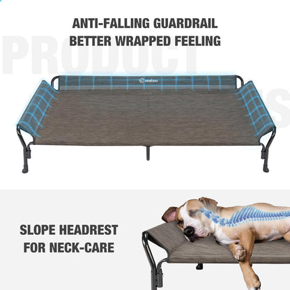 Veehoo Cooling Elevated Dog Bed, Guardrail Raised Pet Cot, Indoor & Outdoor XXL Pet Bed with
