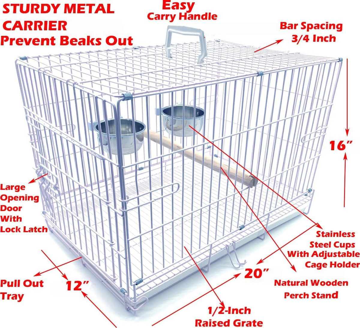 Durable Easy Portable Metal Travel or Veterinary Collapsable Parrot Bird Carrier Beaks Proof Cage
