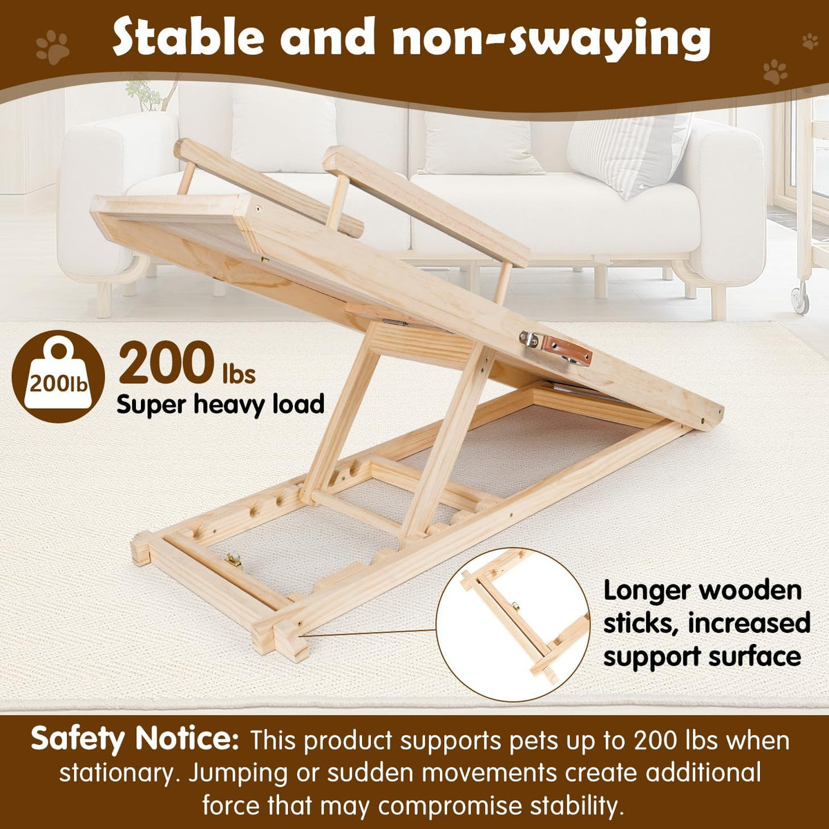 Dog Ramp for Couch, Bed or Car, Wooden 44" Long Pet Stairs for Small & Large Old Dogs & Cats, Hold