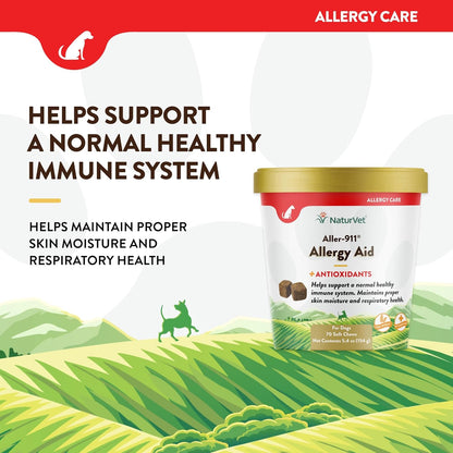 NaturVet Aller-911 Advanced Allergy Aid for Dogs, Cats – Antioxidant-Rich Pet Supplement with