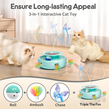ORSDA Cat Toy, 3-in-1 Automatic Interactive Electronic Moving Ambush Feather, Fluttering Butterfly
