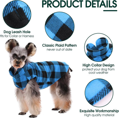 Kuoser Dog Fleece Vest,Warm Plaid Dog Sweater with Leash Hole,Soft Turtleneck Winter Pet Jacket