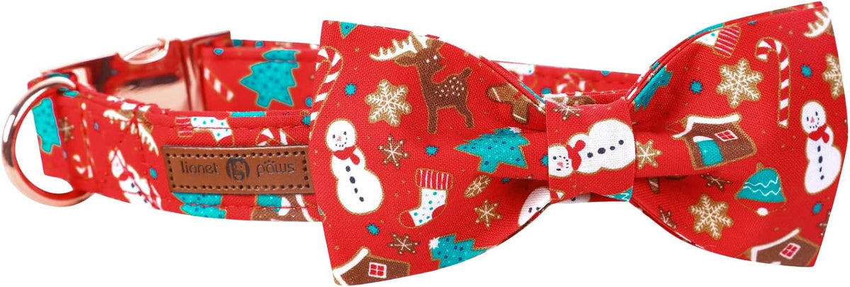 Lionet Paws Christmas Dog Collar with Bowtie, Dog Bowtie Collar with Metal Buckle for Dogs and