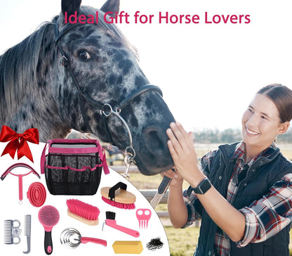 Horse Grooming Kit 13 Piece, Horse Brushes for Grooming Supplies with Tote Bag, Horses Tack Brush