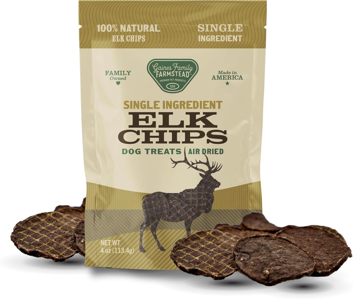 Gaines Family Farmstead Elk Chips for Dogs – 4 oz, Natural Single-Ingredient Dog Treats