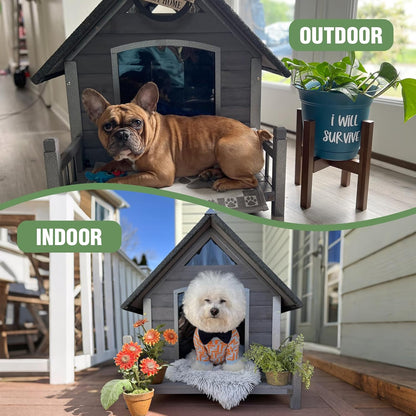 Dog House Outdoor with Anti-Chewing Iron Frame, Weatherproof Dog Kennel for Small Medium Large Dogs