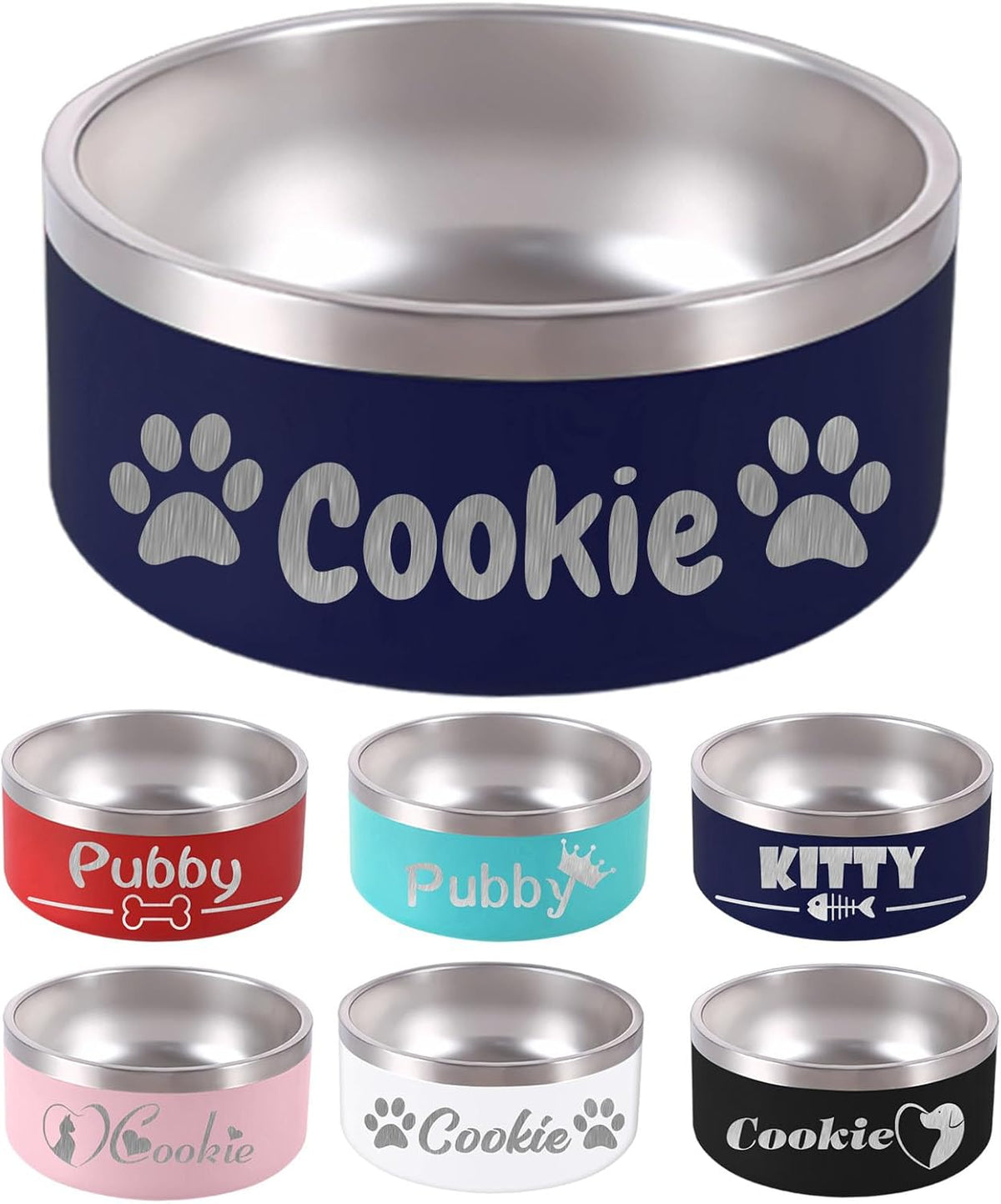 Personalized Dog Bowl Laser Engraved Custom Pet Name 18/32/42/64 oz No Slip Stainless Steel