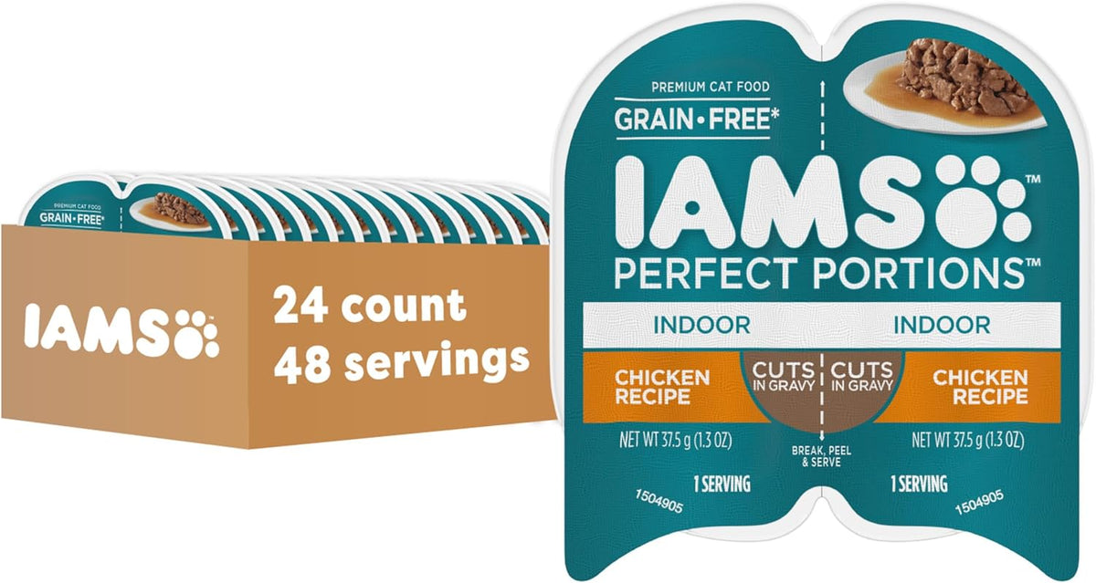 IAMS Perfect Portions Indoor Adult Wet Cat Food Cuts in Gravy, Chicken Recipe, 2.6 oz. Easy Peel