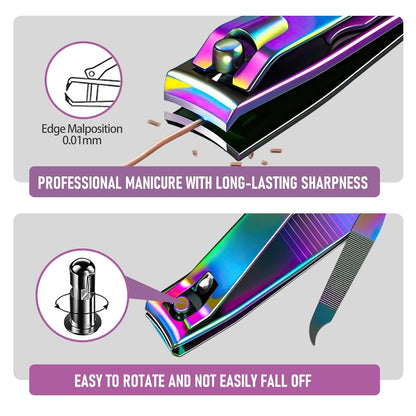 2PCS Stainless Steel Nail Clippers,Rainbow Fingernail Clipper and Toenail Clipper, Wide Easy Press