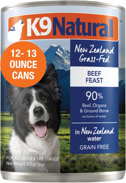 K9 Natural Wet Dog Food Pate, Beef Feast, 13 Oz Cans (Pack of 12), Grain Free, Made in New Zealand