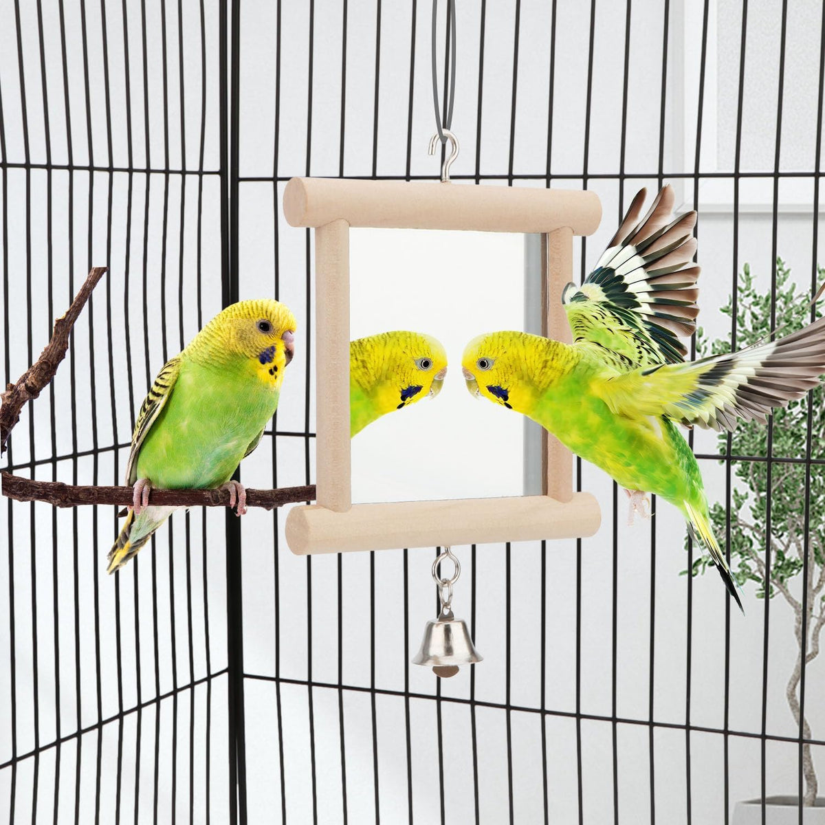 Hypeety Pet Bird Mirror with Bell Interactive Parrot Toy for Parrot Macaw African Greys Budgies