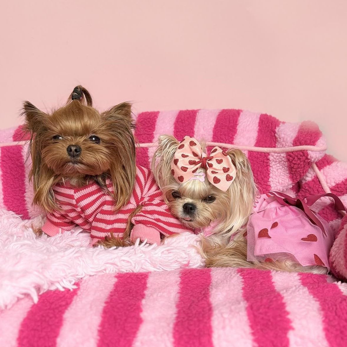 Fitwarm Pink and Red Striped Dog Pajamas, Waffle Dog Clothes for Small Dogs Girl Boy, Puppy Onesie