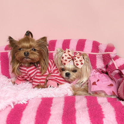 Fitwarm Pink and Red Striped Dog Pajamas, Waffle Dog Clothes for Small Dogs Girl Boy, Puppy Onesie