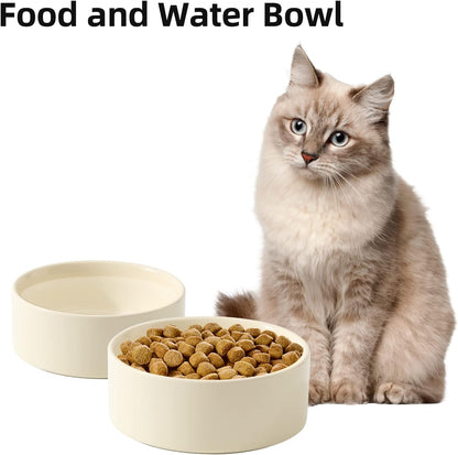 Ceramic Set of 2 Cat Bowls, Food and Water Bowls for Cats, Kitty, 2pcs Cat Dishes, Pet