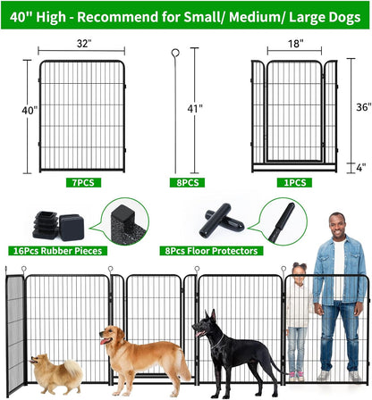 Dog Playpen Outdoor Extra Wide 8 Panels Heavy Duty Dog Fence 40" Height Anti-Rust with Doors