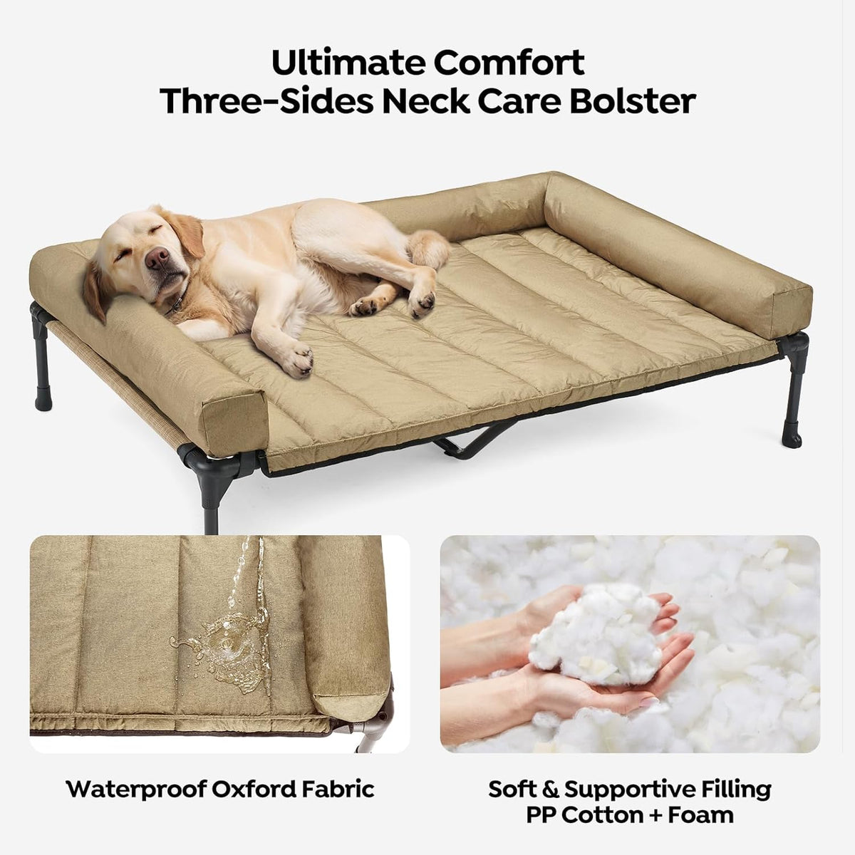 Veehoo Cooling Elevated Dog Bed Add Removable Waterproof Bolster Cushion Mat, Raised Pet Cot with
