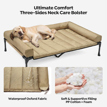 Veehoo Cooling Elevated Dog Bed Add Removable Waterproof Bolster Cushion Mat, Raised Pet Cot with