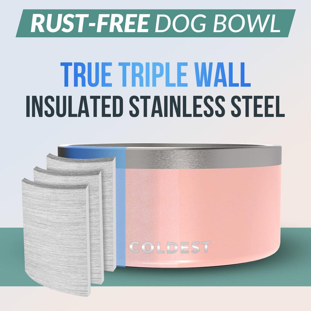 Coldest Dog Bowl - Anti Rust Metal, Non Slip, 3 Layers Insulated Stainless Steel Dog Bowls - Spill