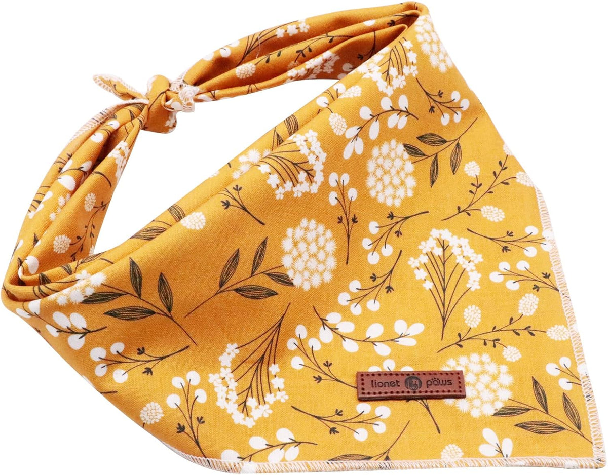 Lionet Paws Flower Dog Bandana,Fabric Yellow Dogs Kerchief for Small Medium Large Dogs,Dog Cotton