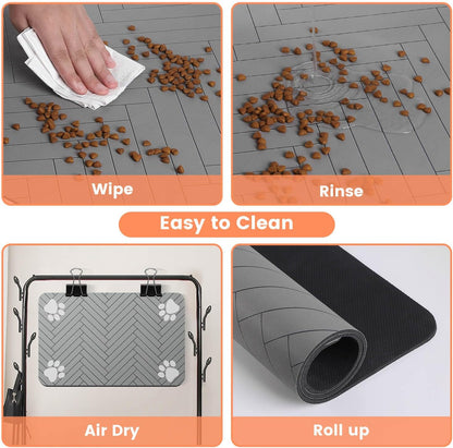 Pet Feeding Mat-Absorbent Pet Placemat for Food and Water Bowl, with Waterproof Rubber Backing
