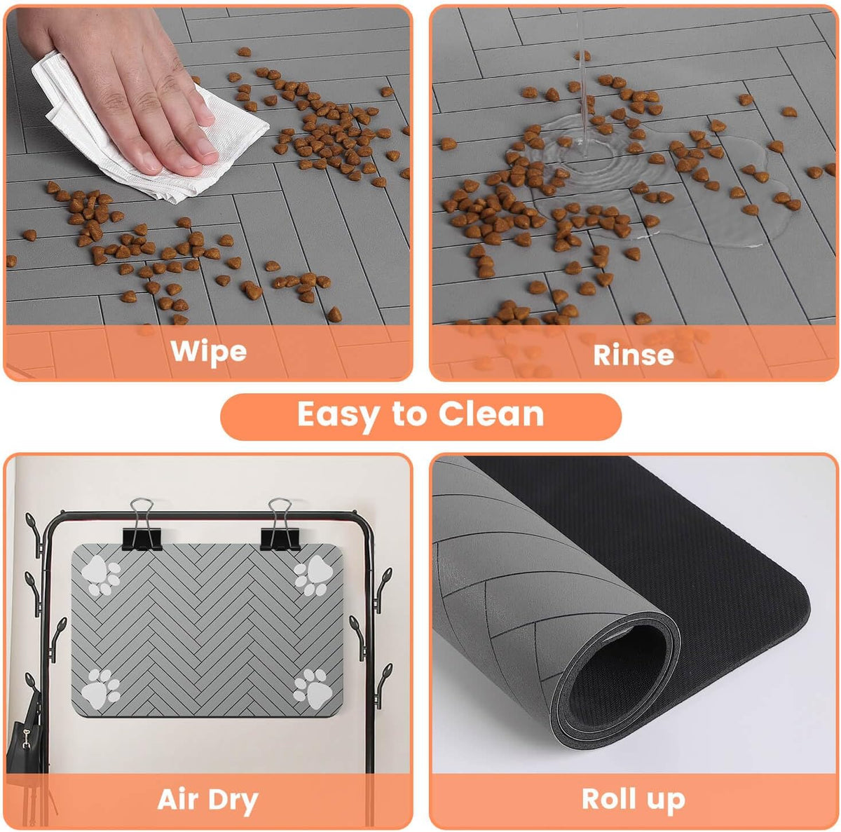 Pet Feeding Mat-Absorbent Pet Placemat for Food and Water Bowl, with Waterproof Rubber Backing