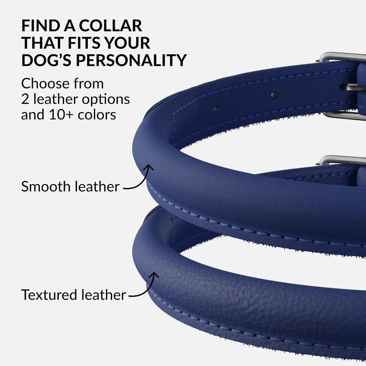 CollarDirect Rolled Leather Dog Collar, Soft Padded Round Puppy Collar, Handmade Genuine Leather