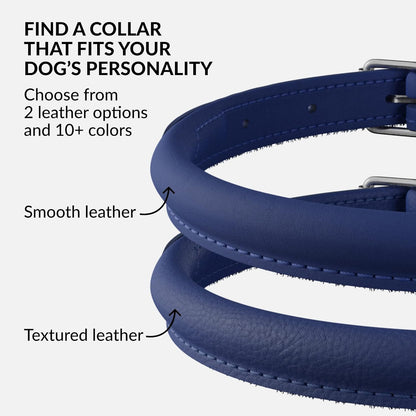 CollarDirect Rolled Leather Dog Collar, Soft Padded Round Puppy Collar, Handmade Genuine Leather