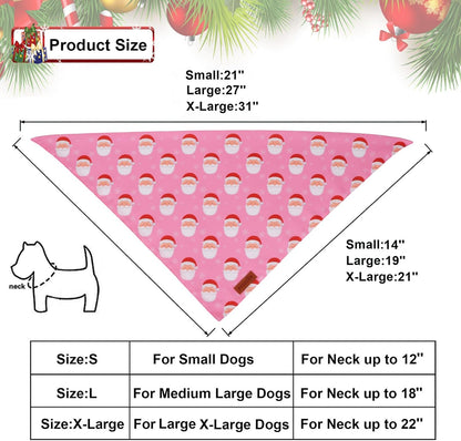 PTDECOR Christmas Dog Bandana, Santa Snowman Design Reversible Holiday Pet Scarf, Pink Triangle Fit