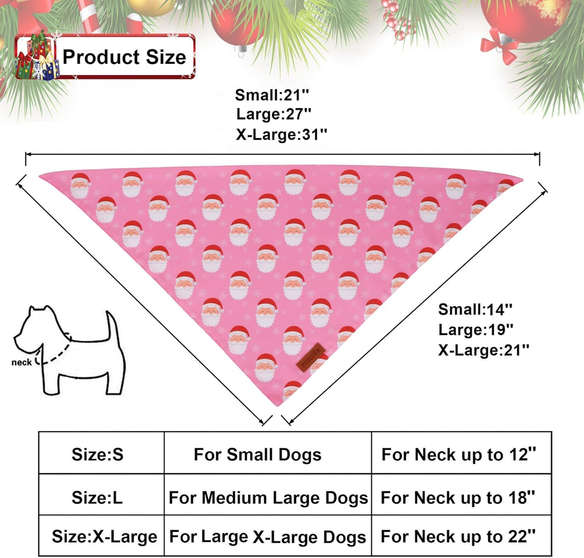 PTDECOR Christmas Dog Bandana, Santa Snowman Design Reversible Holiday Pet Scarf, Pink Triangle Fit
