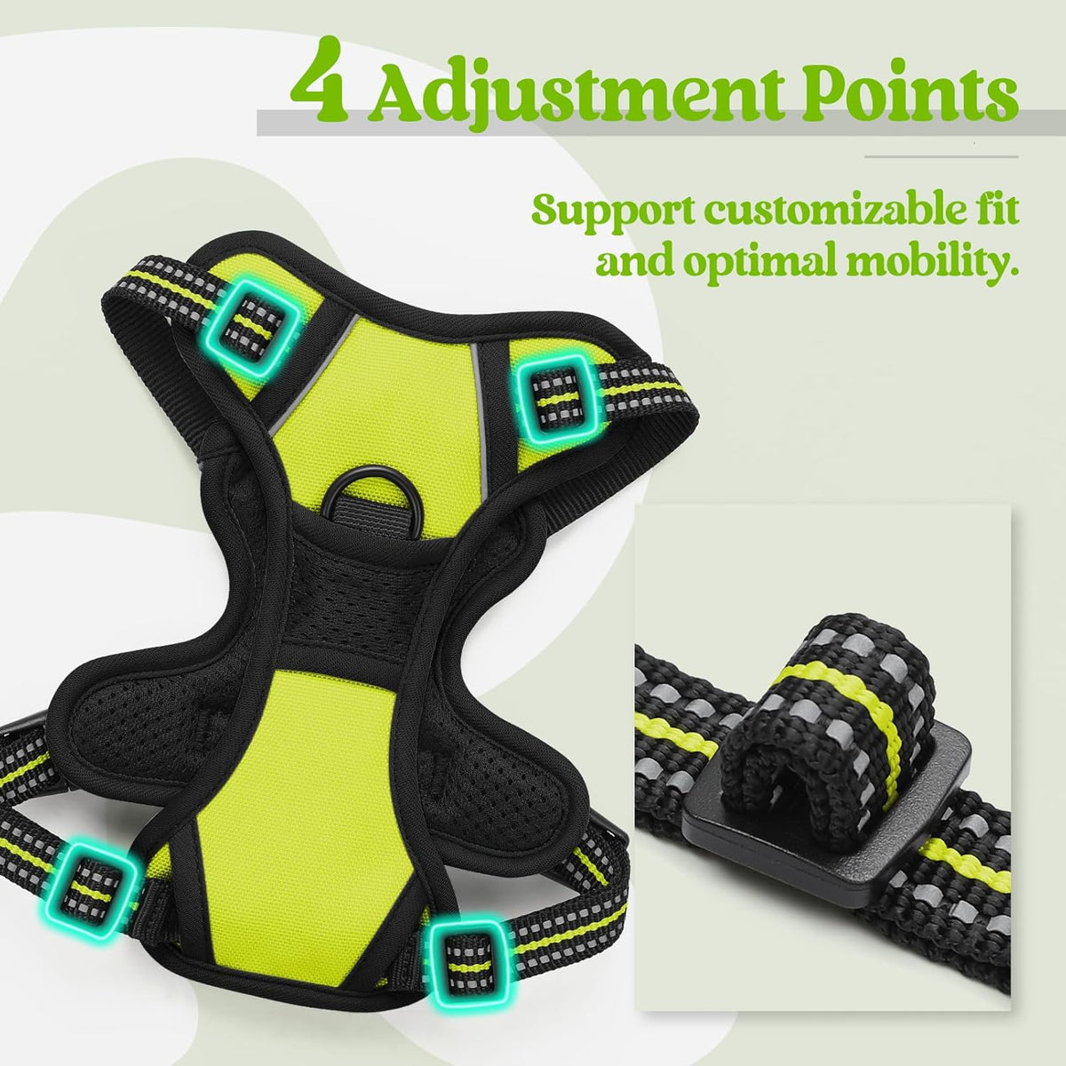 rabbitgoo Dog Harness No Pull with 2 Leash Clips, Adjustable Soft Padded, Reflective Oxford No