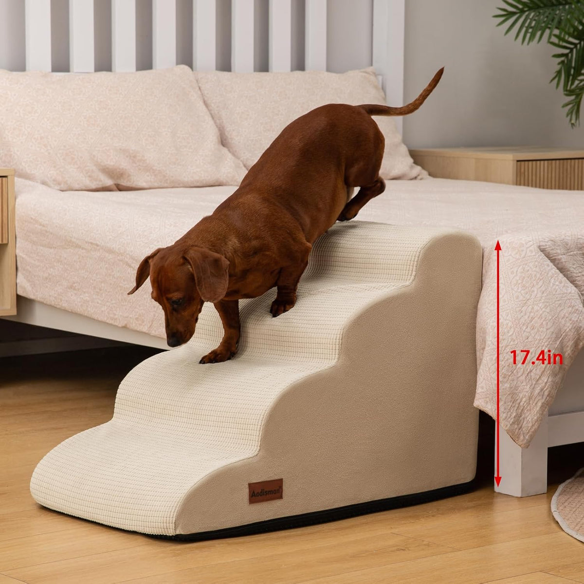 4-Step Dog Stairs and Ramp for Beds or Couches,Non-Slip Sturdy Pet Steps for Small Dogs and
