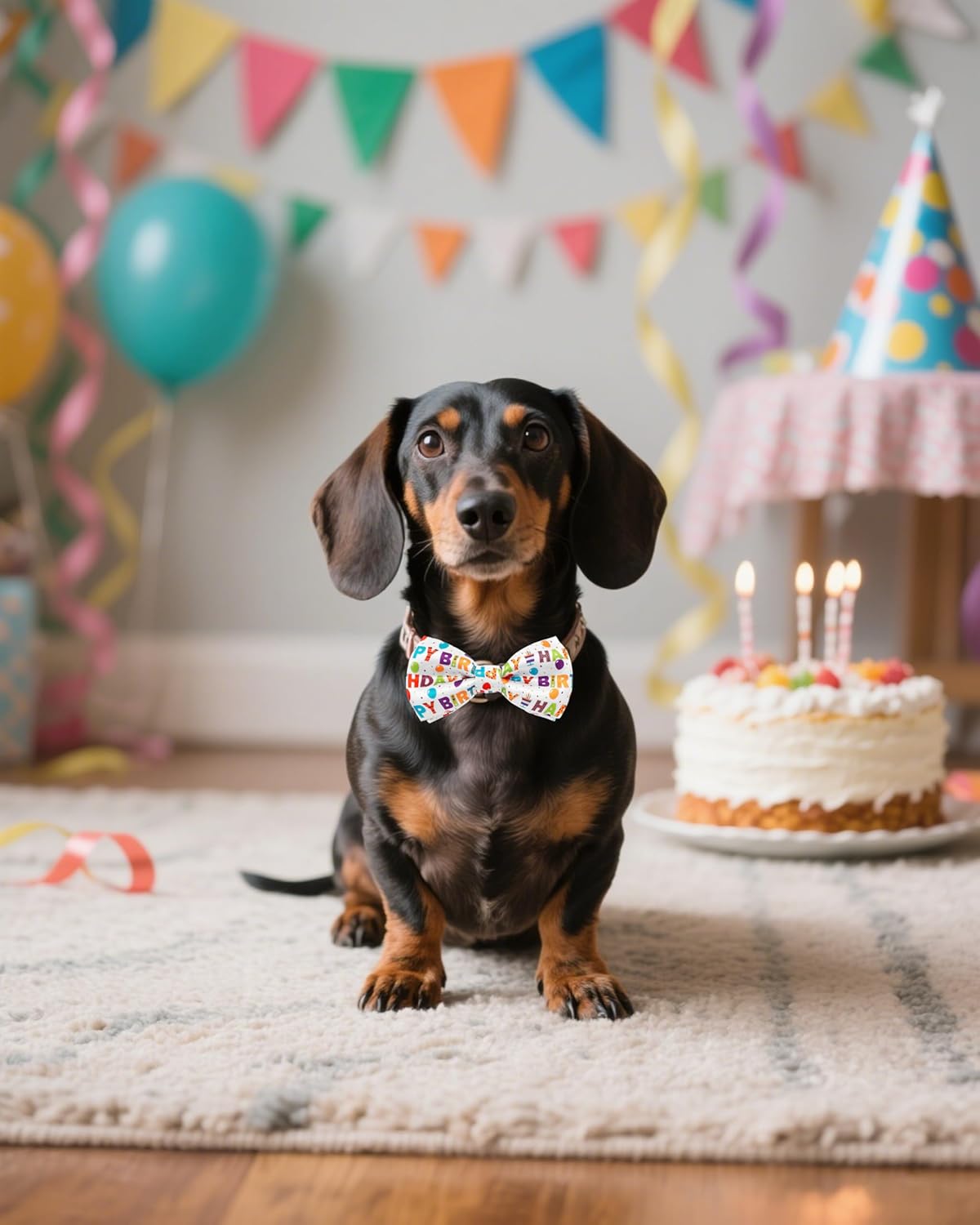 PET SHOW 5 Pack Happy Birthday Big Dog Bow Ties Sliding Collar Attachment Pet Bowties for Medium