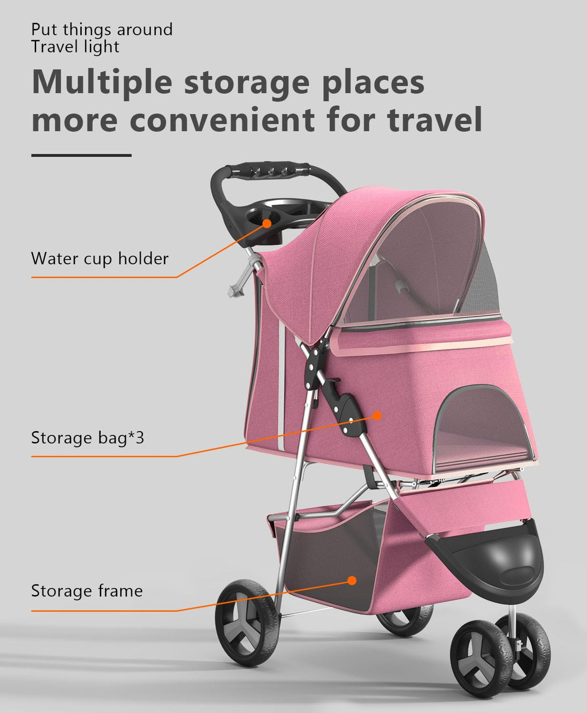 Pet Stroller with 3 Wheels for Small/Medium Pets, Portable Travel Foldable Carrier Jogger for Dog