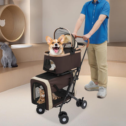 Double Pet Stroller with Detachable Carriers, Large Cat & Dog Stroller with 4 Wheels, Foldable Pet