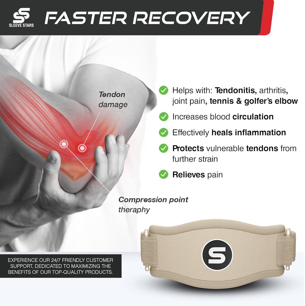 Sleeve Stars Tennis Elbow Brace for Men & Women, Tendonitis Elbow Brace & Strap Golfers Elbow Brace