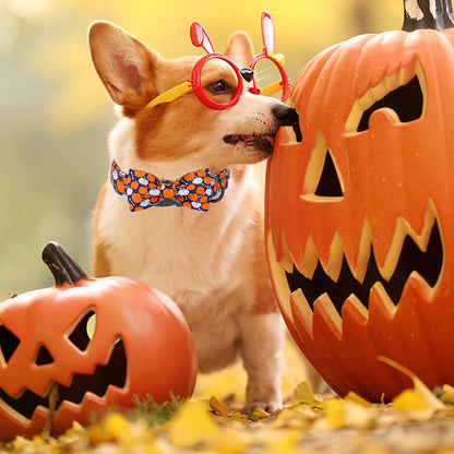 Unique Style Paws Halloween Day Dog Collar with Bow Bone Pumpkin Cotton Dog Collars for Small