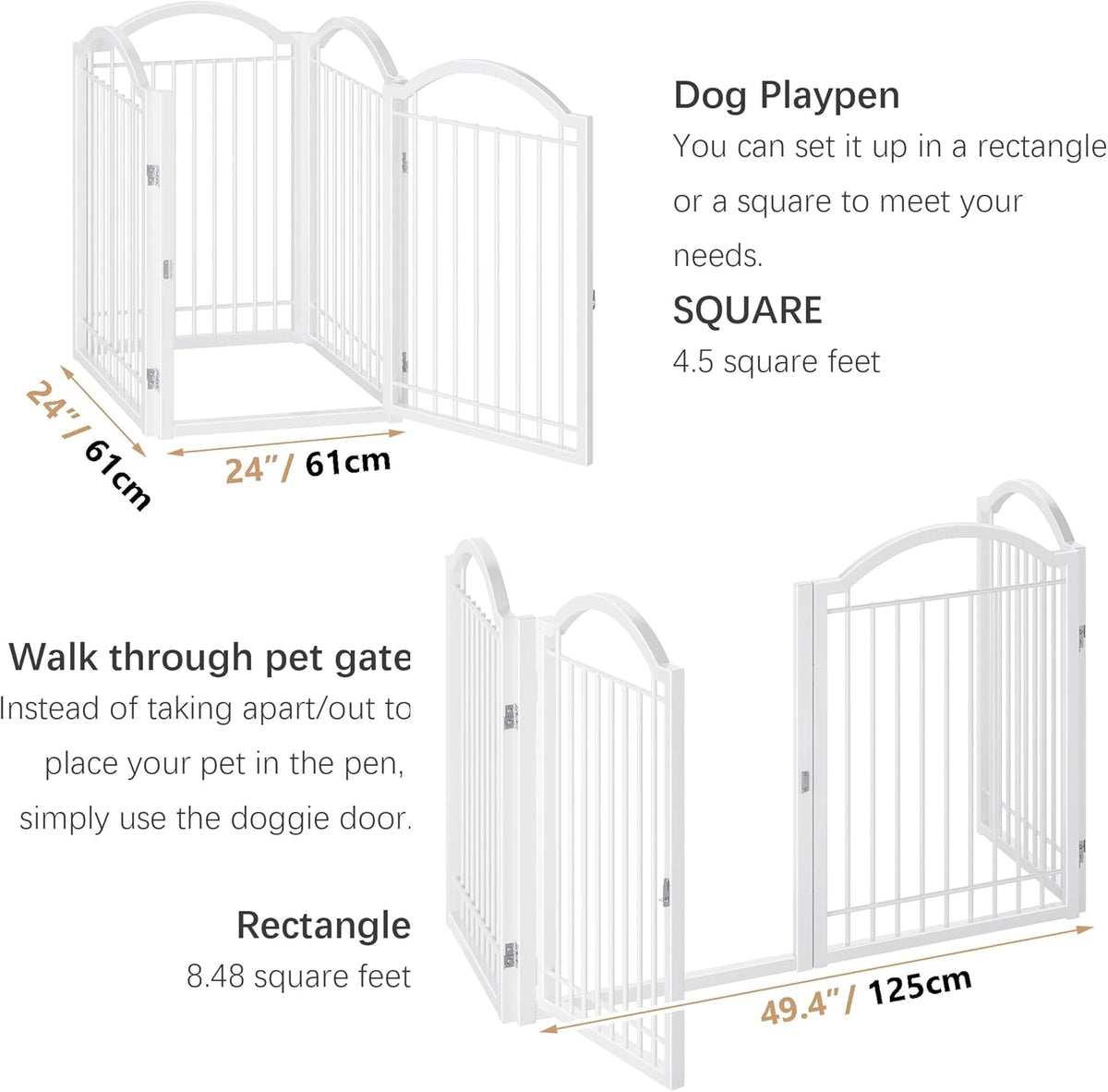 BHG Metal No-Assembly Freestanding Dog Gate with Door Walk Through, Extra Wide 96", Extra Tall 32"