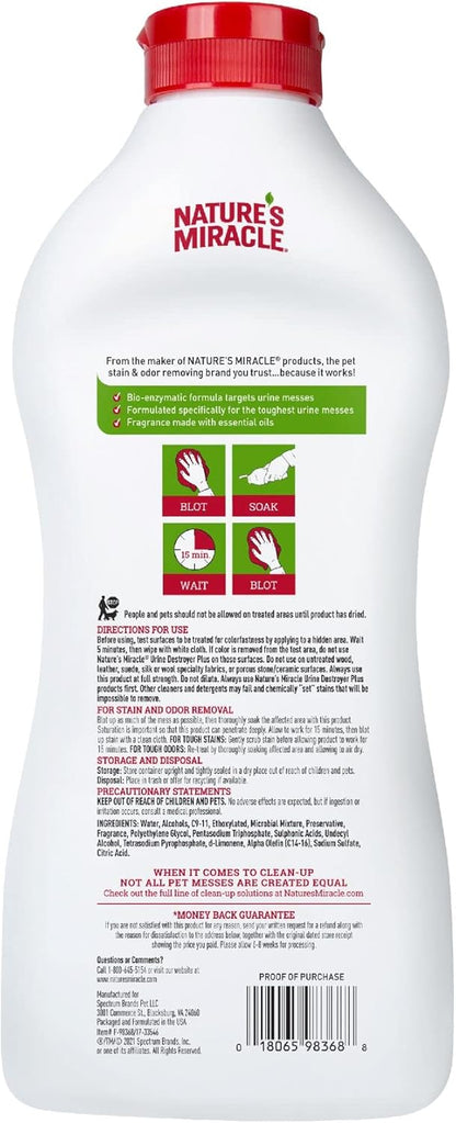 Nature's Miracle Urine Destroyer Plus for Dogs, Enzymatic Formula for Severe Dog Urine Stains, 32