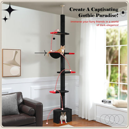 PAWZ Road Gothic Cat Tree, Floor to Ceiling Cat Tower with Adjustable Height (86.8-120 Inches), 5