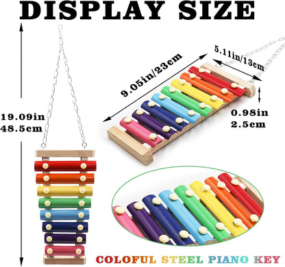 Colorful Bird Xylophone Toy, Suspensible Funny Xylophone Toy with 8 Metal Keys, Bird Cage Toy