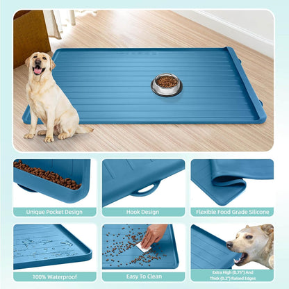 Dog Mat for Food and Water - 39.4" x 27" Large Pet Feeding Mats with Residue Collection Pocket