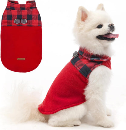 EXPAWLORER Fleece Dog Sweater for Small Medium Dogs - Classic Plaid Jacket, Doggie Winter Coat Vest