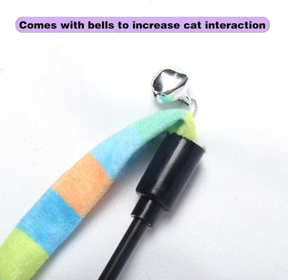 Cat Wand Toys Interactive Kitten Toys Cat Teaser Wand String Feather for Indoor Colorful Ribbon