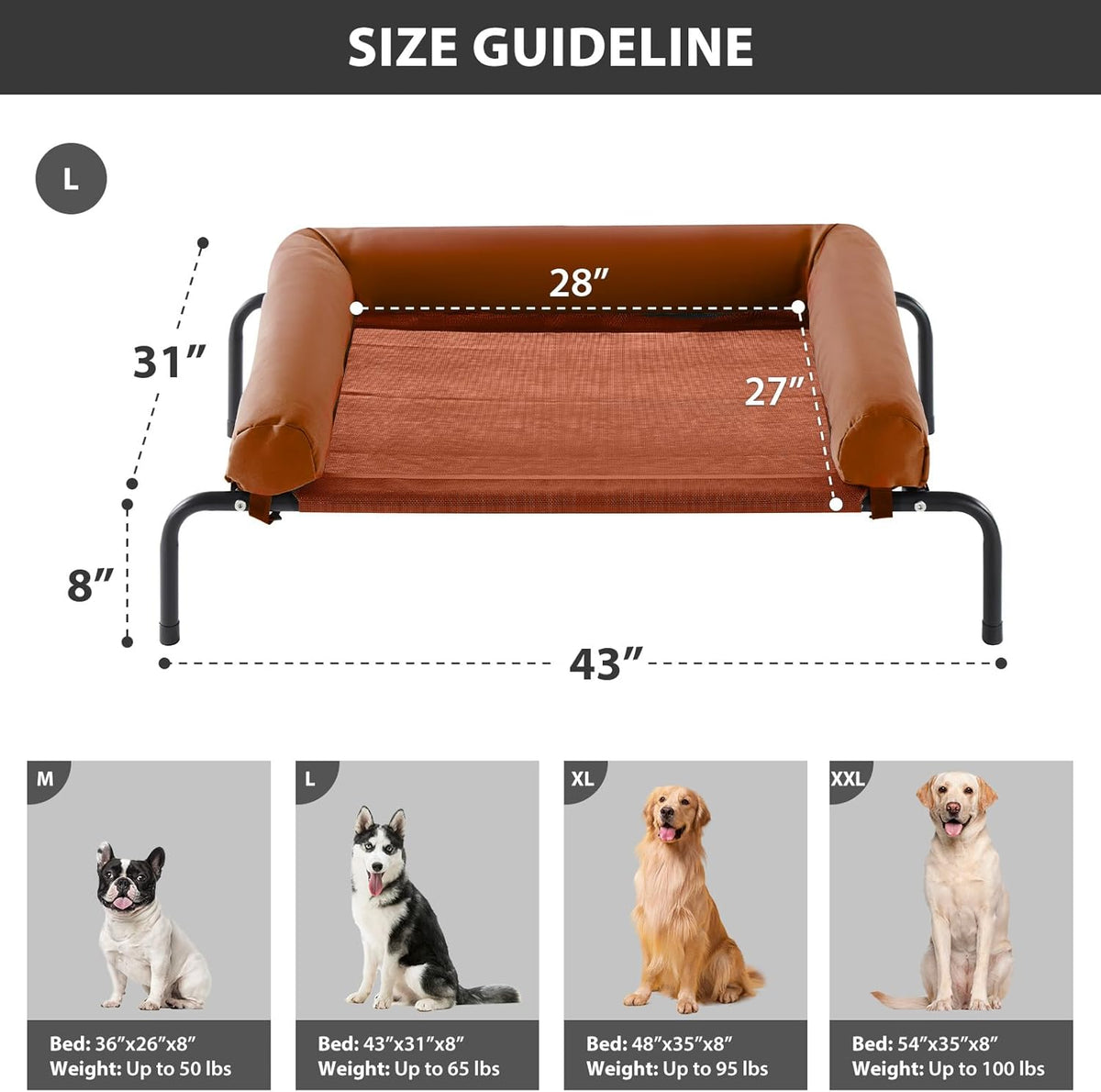 RRPETHOME Large Elevated Cooling Dog Bed, Raised Dog Cot Beds for Large Dogs, Elevated Outdoor Pet