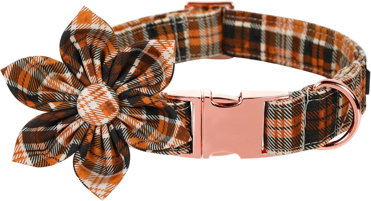Lionet Paws Dog Collar with Flower - Cute Cotton Adjustable Flower Dog Cat Collar with Metal Buckle