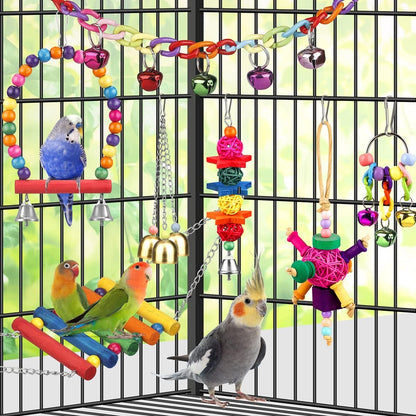Bird Toys for Conures with Colorful Ladder Hammock Bird Cage Accerious Bird Perch Stand Chewing
