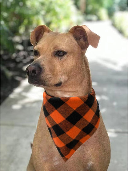 Realeaf Fall Halloween Dog Bandanas 2 Pack, Orange Plaid Pet Scarf for Boy and Girl, Premium